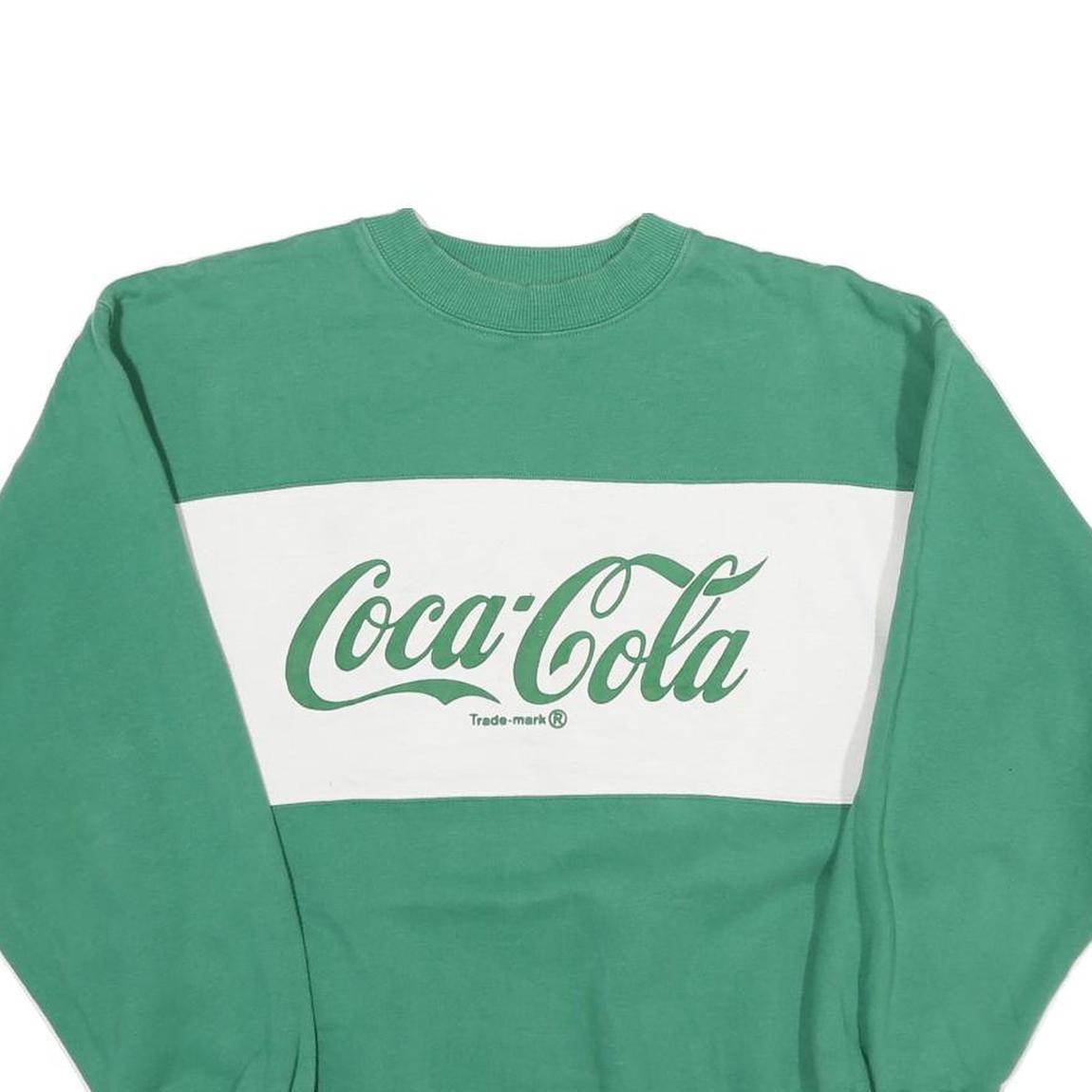 COCA COLA Mens Green & White Crew Neck S Sweatshirt Logo Cotton Blend Pullover