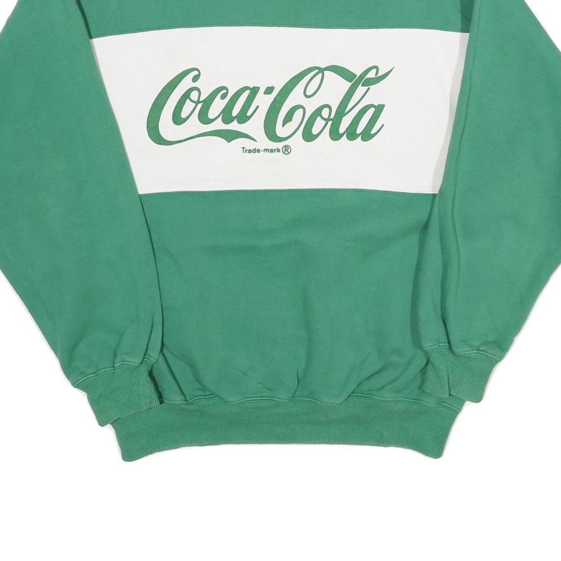 COCA COLA Mens Green & White Crew Neck S Sweatshirt Logo Cotton Blend Pullover