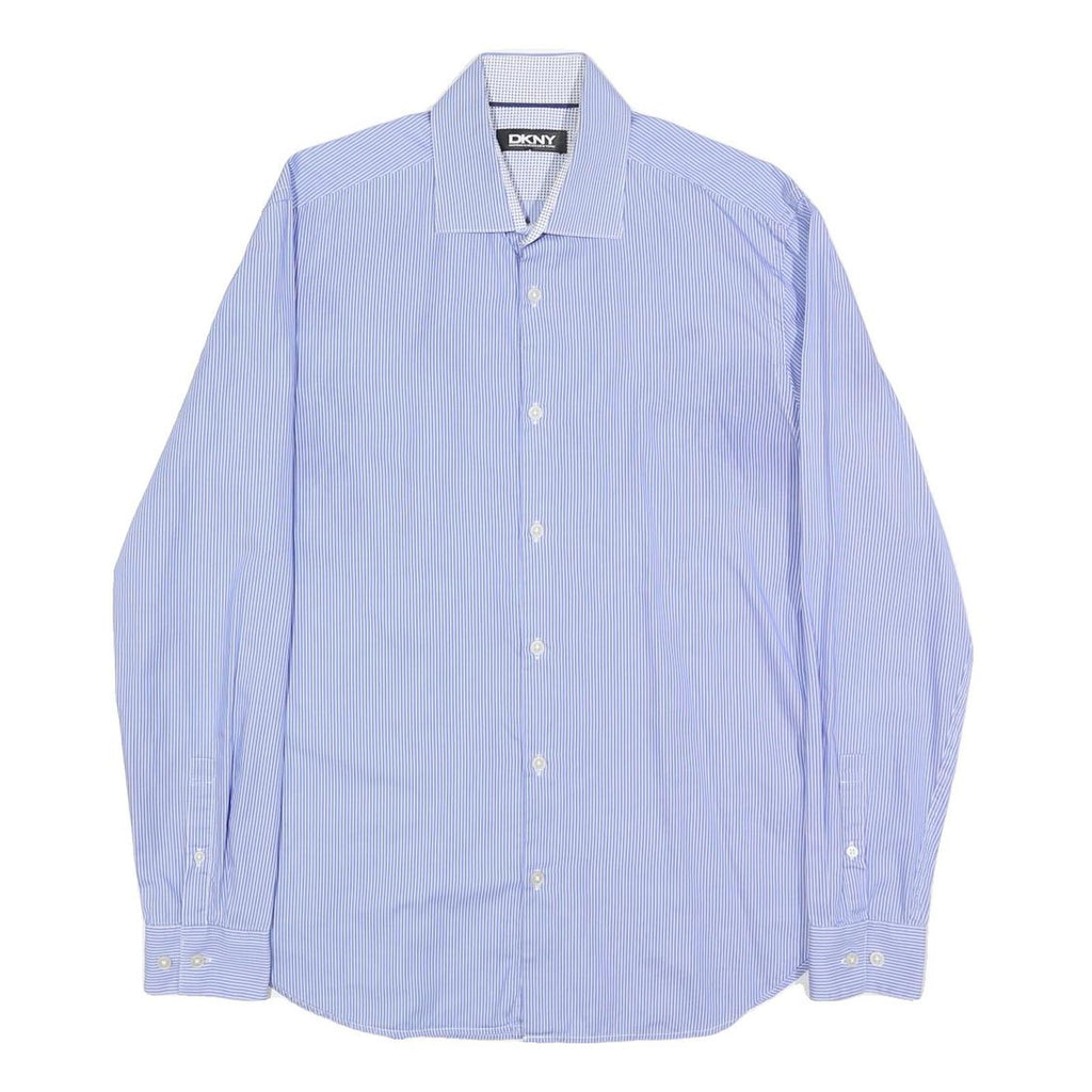 DKNY Mens Blue & White Pinstripe Shirt S Classic Cotton Blend Formal Button-Up