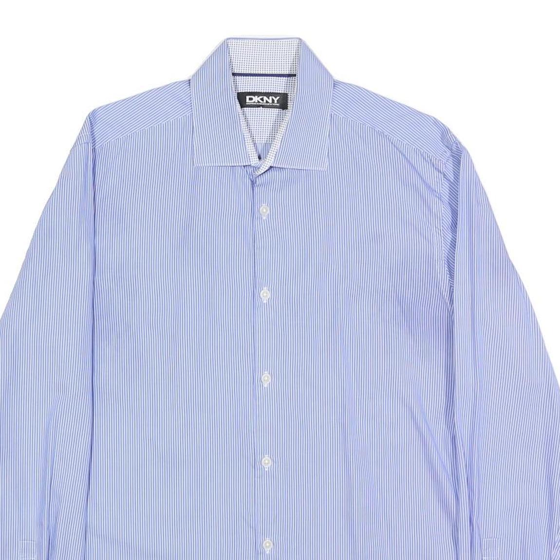 DKNY Mens Blue & White Pinstripe Shirt S Classic Cotton Blend Formal Button-Up