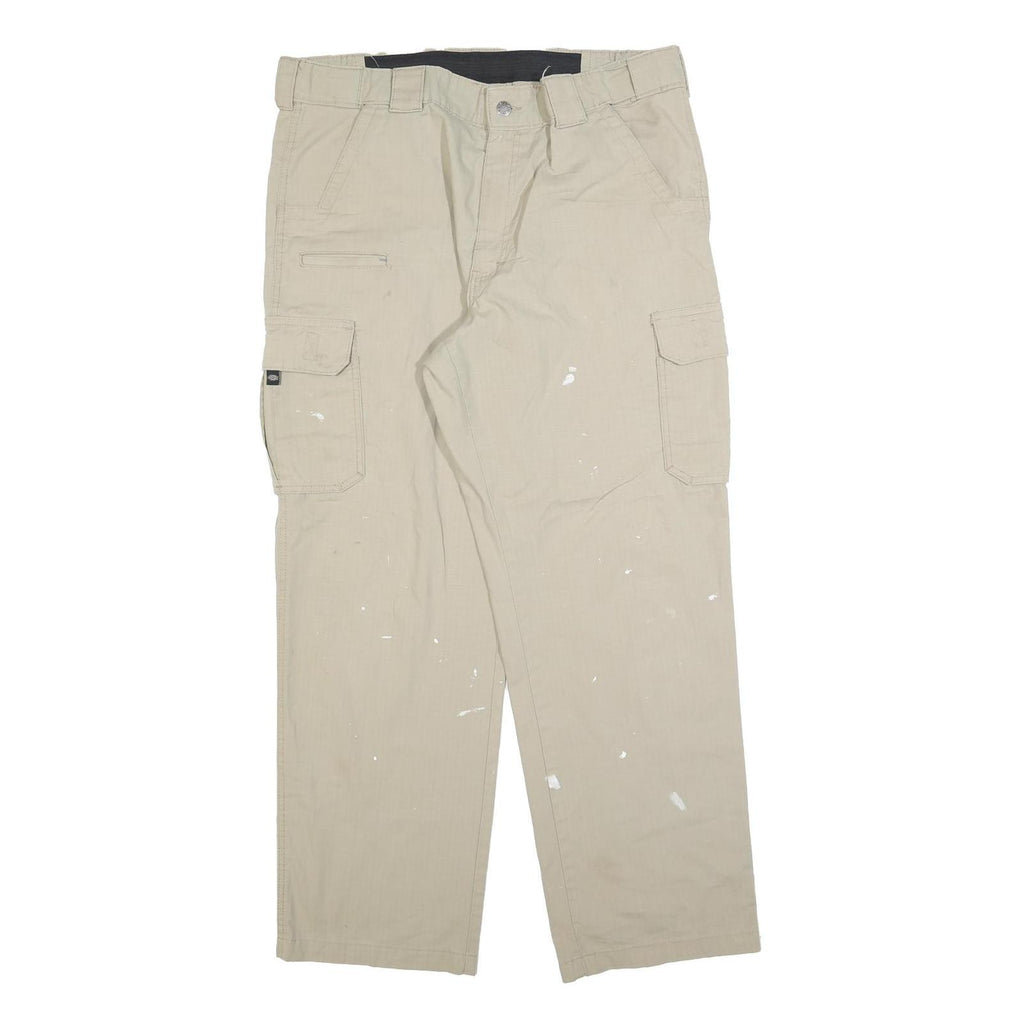 DICKIES Mens Relaxed Beige Workwear Cargo Trousers W38 L32 Durable Zip Closure