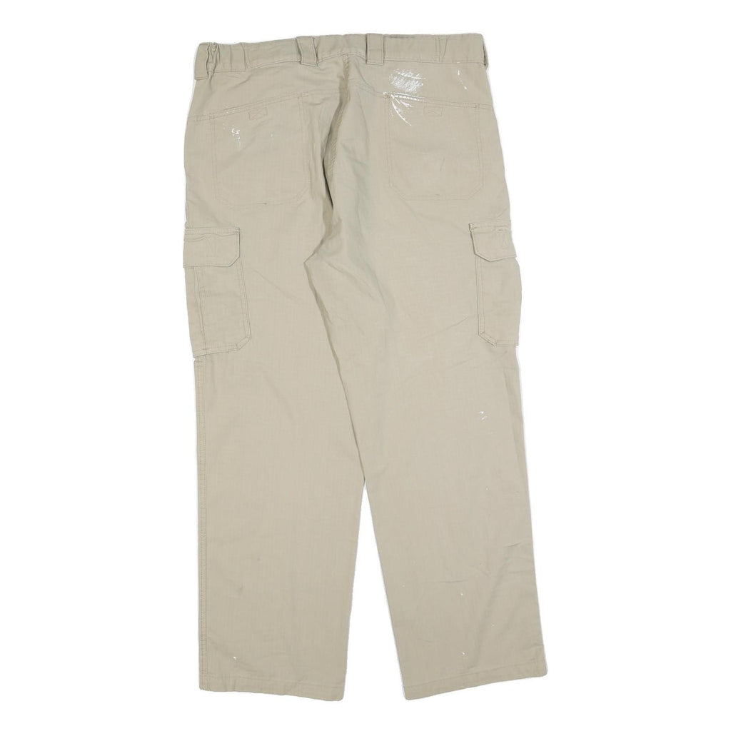 DICKIES Mens Relaxed Beige Workwear Cargo Trousers W38 L32 Durable Zip Closure