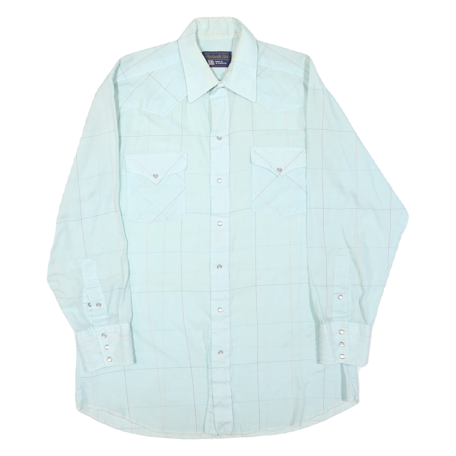 PANHANDLE Mens Light Blue & Cream Check Shirt M Western Slim Fit Button Pocket