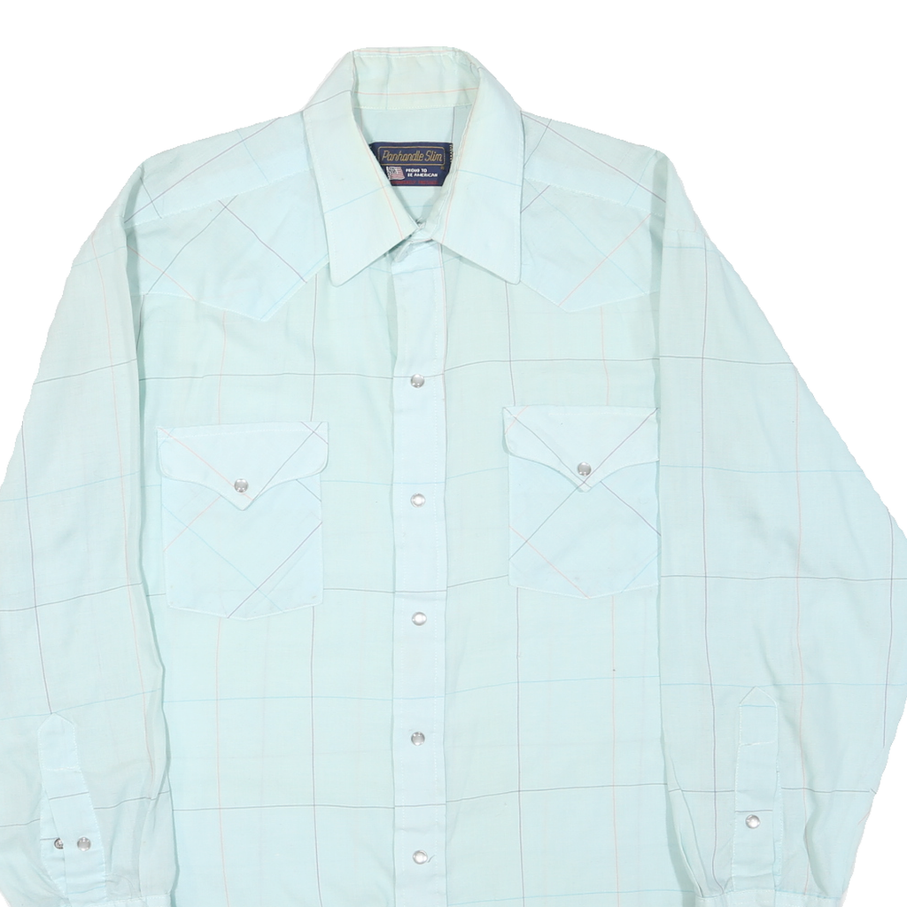 PANHANDLE Mens Light Blue & Cream Check Shirt M Western Slim Fit Button Pocket