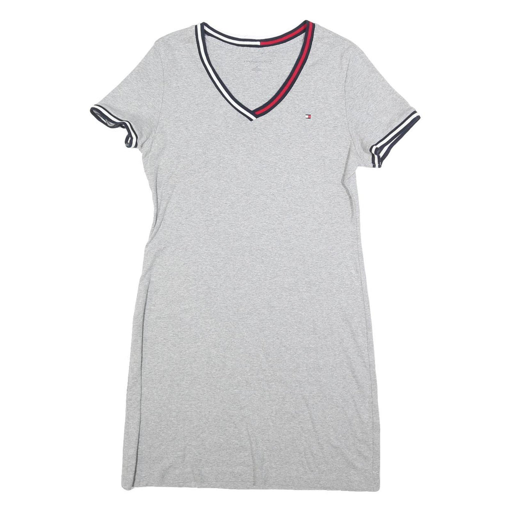 TOMMY HILFIGER Womens Grey Mini Dress Cotton Blend Plain Short Sleeve Size M