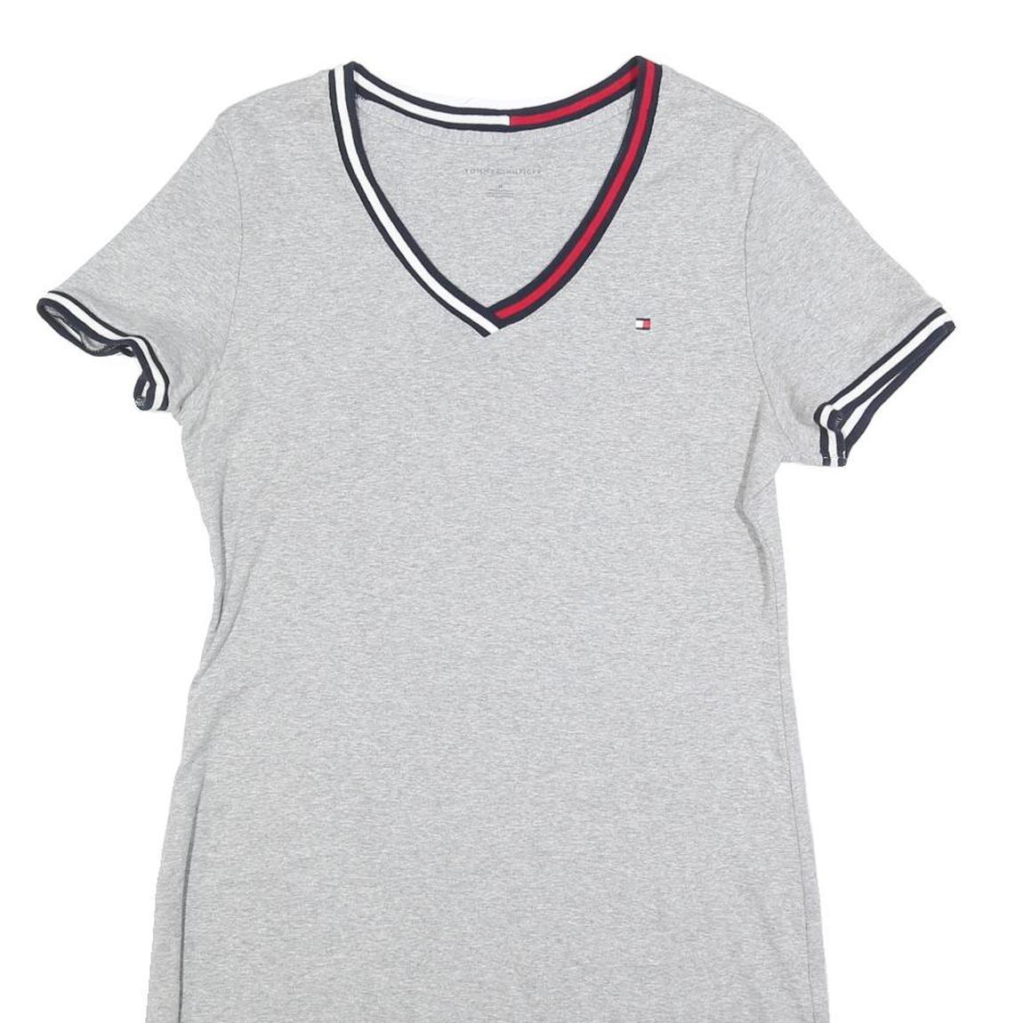 TOMMY HILFIGER Womens Grey Mini Dress Cotton Blend Plain Short Sleeve Size M