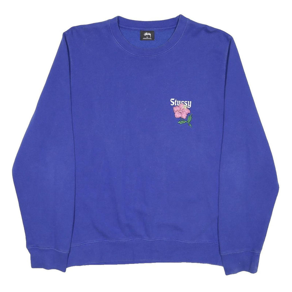 STUSSY Mens Blue Cotton Blend Sweatshirt California Floral Crew Neck M