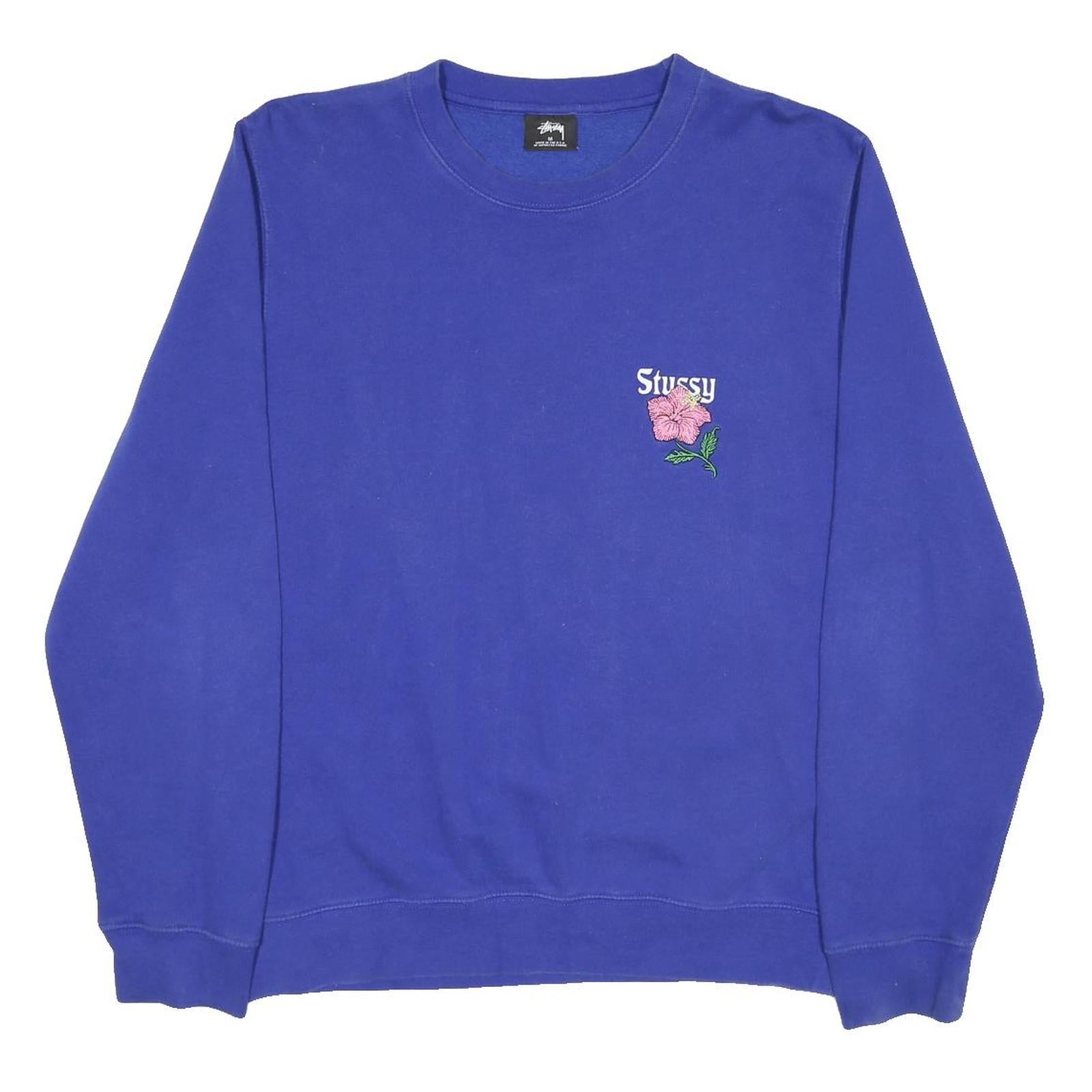 STUSSY Mens Blue Cotton Blend Sweatshirt California Floral Crew Neck M