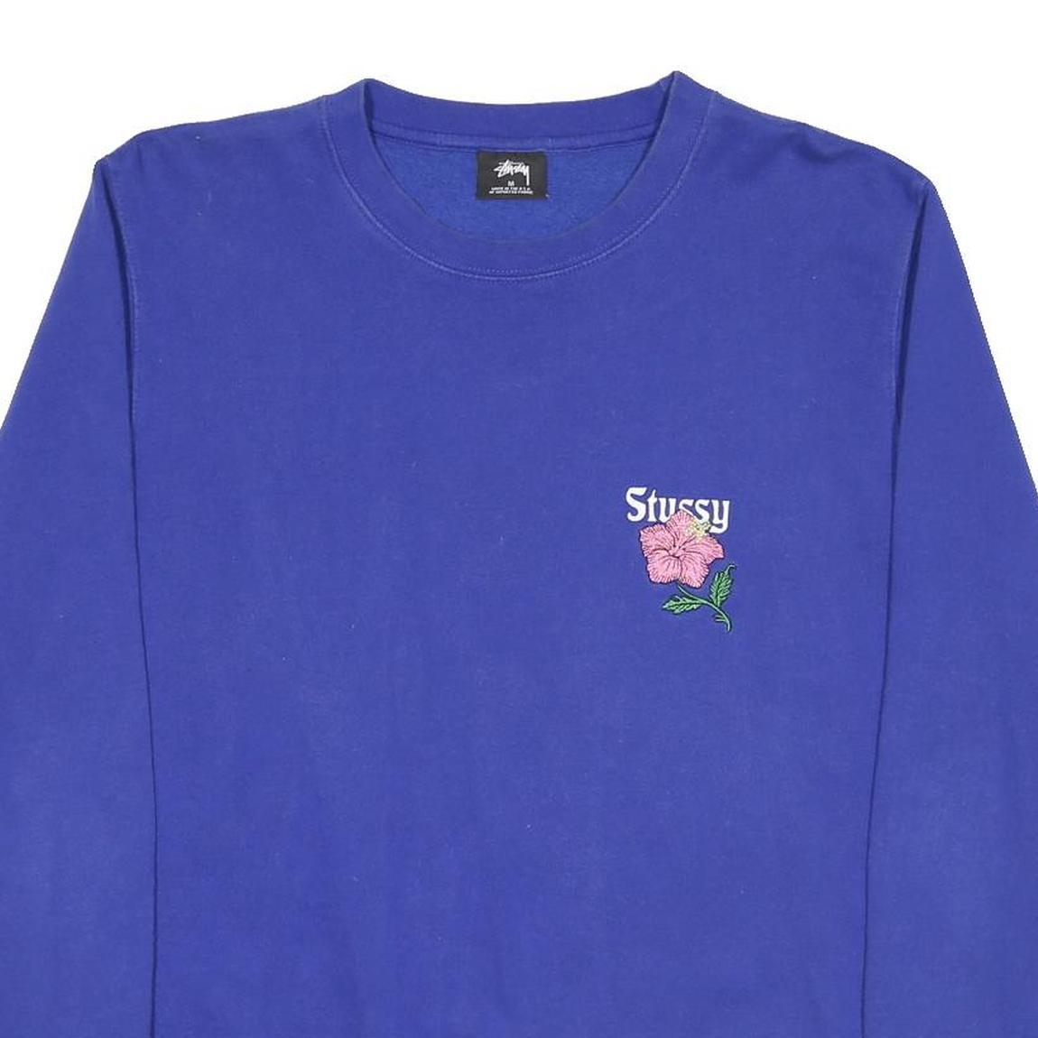 STUSSY Mens Blue Cotton Blend Sweatshirt California Floral Crew Neck M