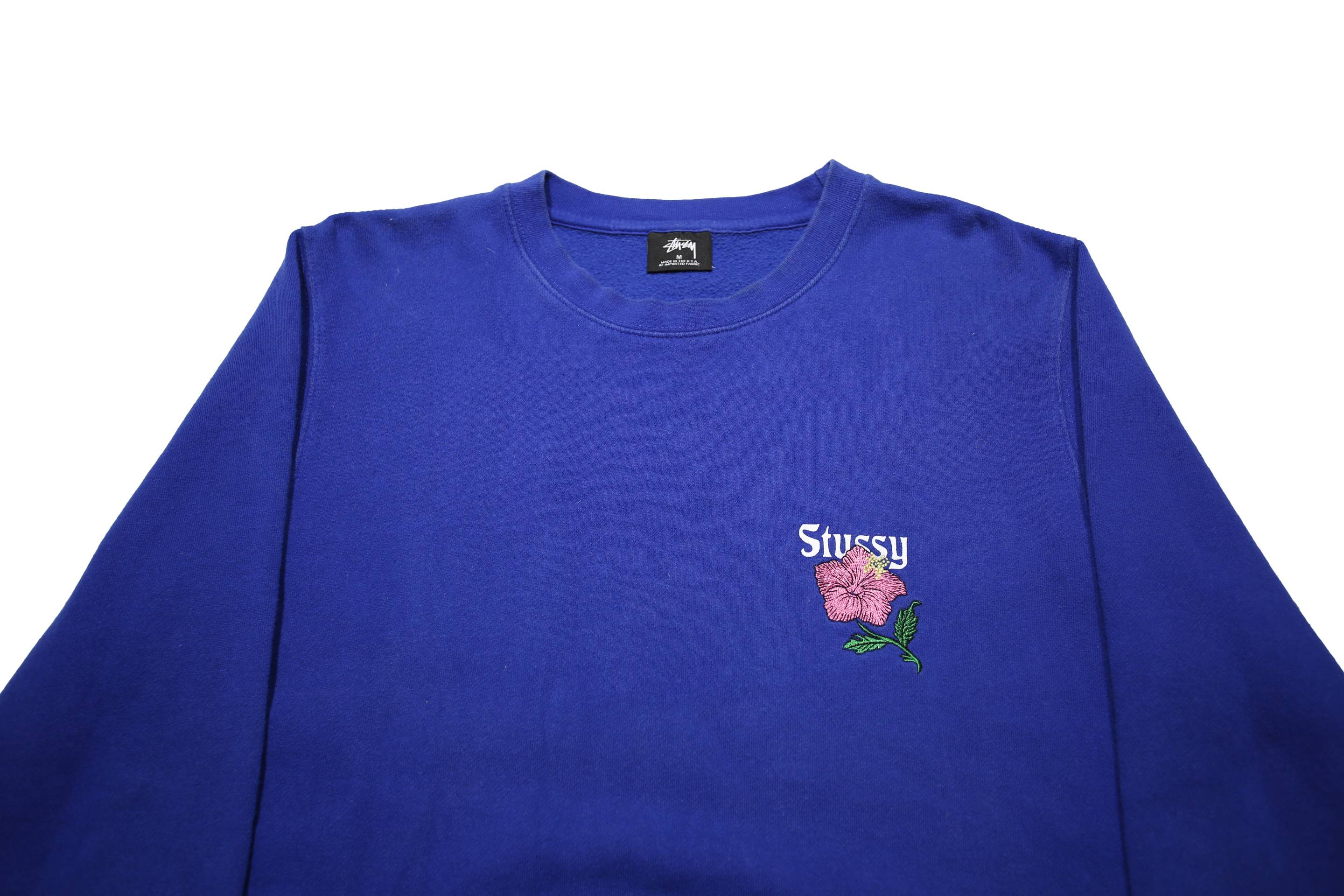 STUSSY Mens Blue Cotton Blend Sweatshirt California Floral Crew Neck M