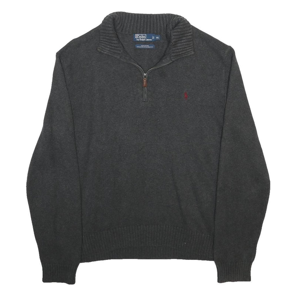 POLO RALPH LAUREN Mens Charcoal Grey Cotton Plain Quarter Zip Pullover Jumper XL