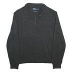 POLO RALPH LAUREN Mens Charcoal Grey Cotton Plain Quarter Zip Pullover Jumper XL