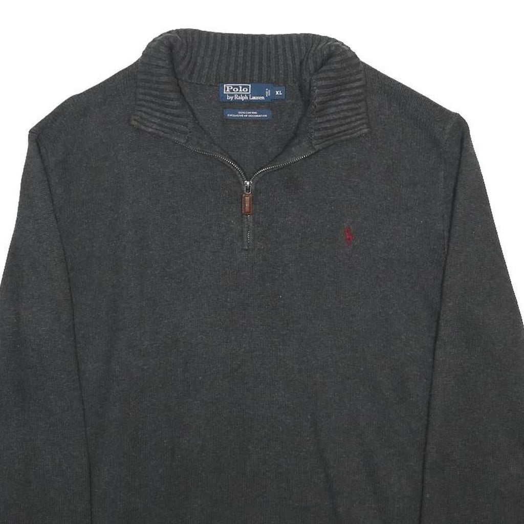 POLO RALPH LAUREN Mens Charcoal Grey Cotton Plain Quarter Zip Pullover Jumper XL