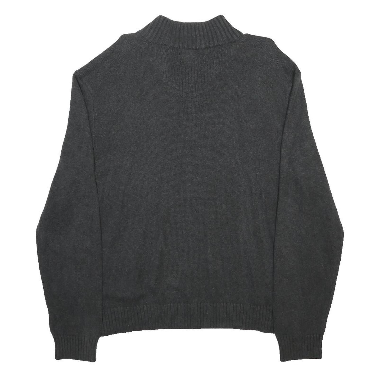 POLO RALPH LAUREN Mens Charcoal Grey Cotton Plain Quarter Zip Pullover Jumper XL