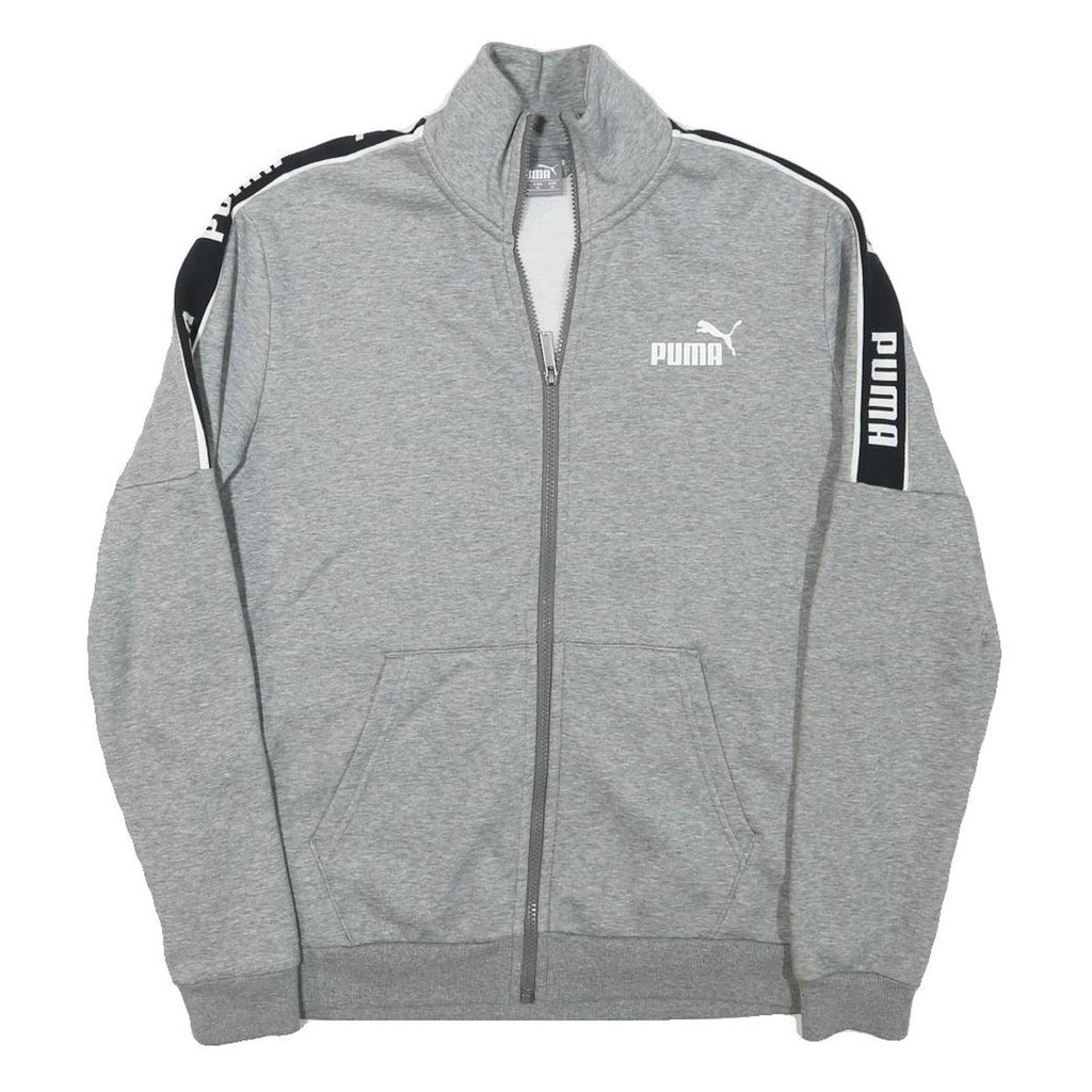 PUMA Mens Grey & Black Logo Tape Zip Jacket M Cotton Blend Casual Sport
