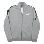 PUMA Mens Grey & Black Logo Tape Zip Jacket M Cotton Blend Casual Sport