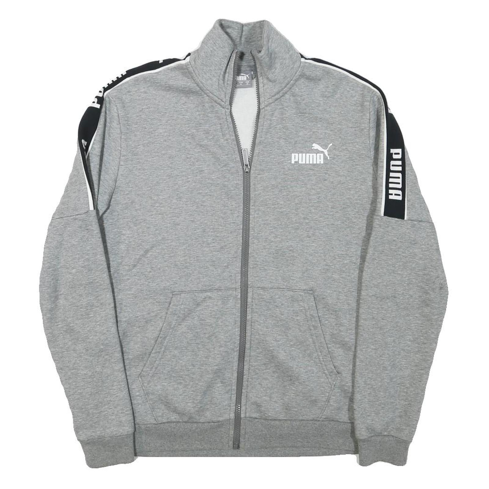 PUMA Mens Grey & Black Logo Tape Zip Jacket M Cotton Blend Casual Sport
