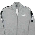 PUMA Mens Grey & Black Logo Tape Zip Jacket M Cotton Blend Casual Sport