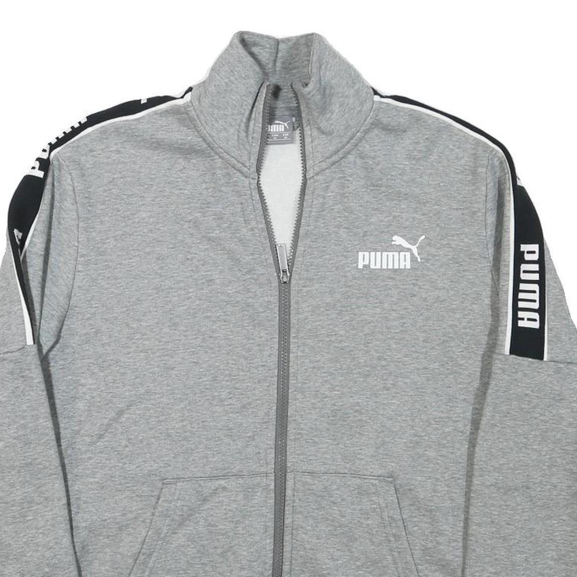PUMA Mens Grey & Black Logo Tape Zip Jacket M Cotton Blend Casual Sport