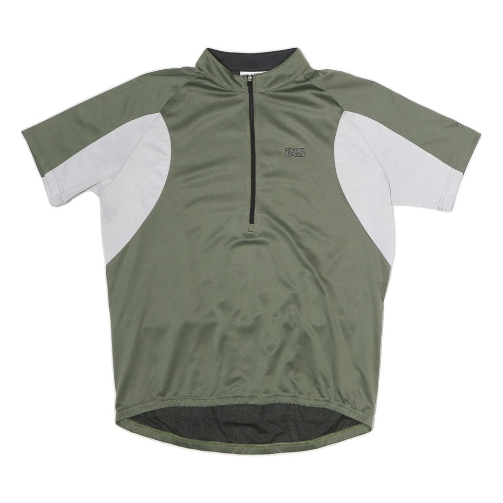 IXS Mens Green & White Cycling T-Shirt 2XL Short Sleeve 1/4 Zip Sport Jersey