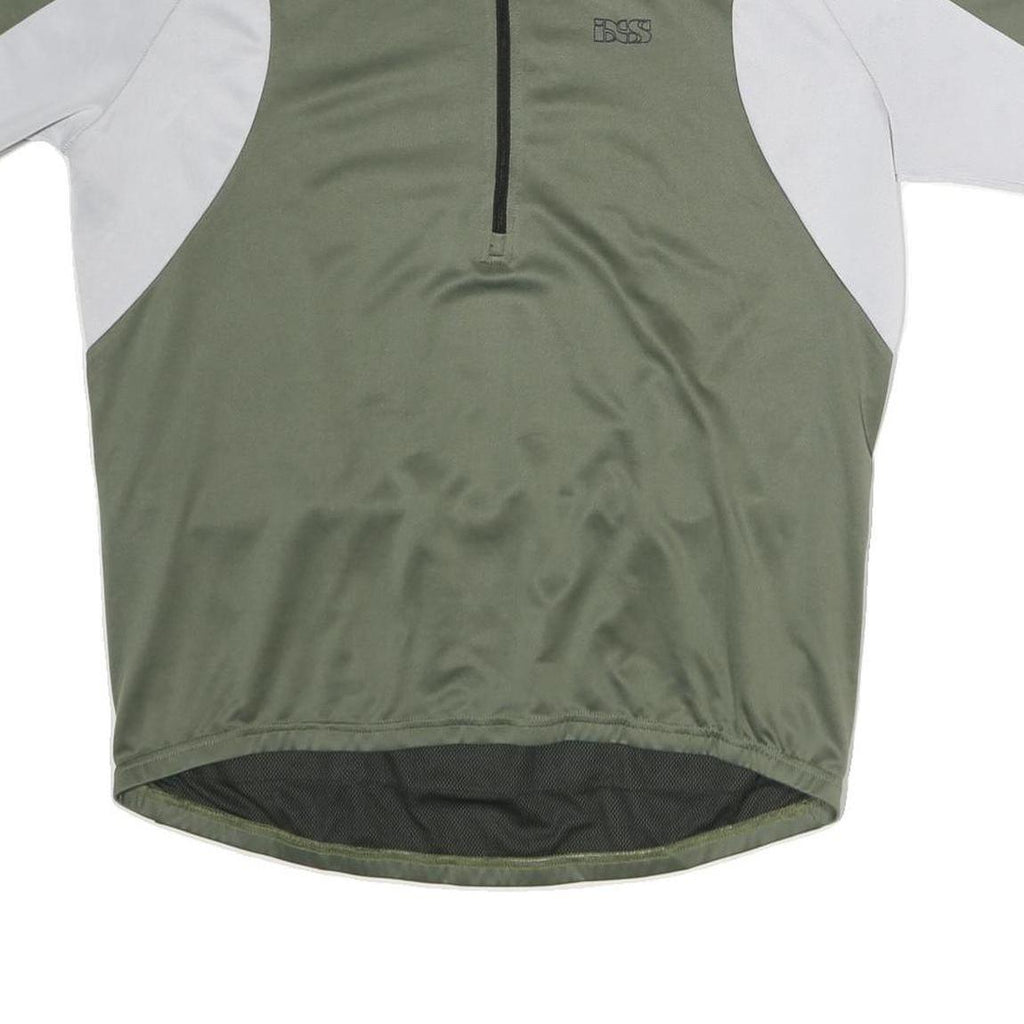 IXS Mens Green & White Cycling T-Shirt 2XL Short Sleeve 1/4 Zip Sport Jersey