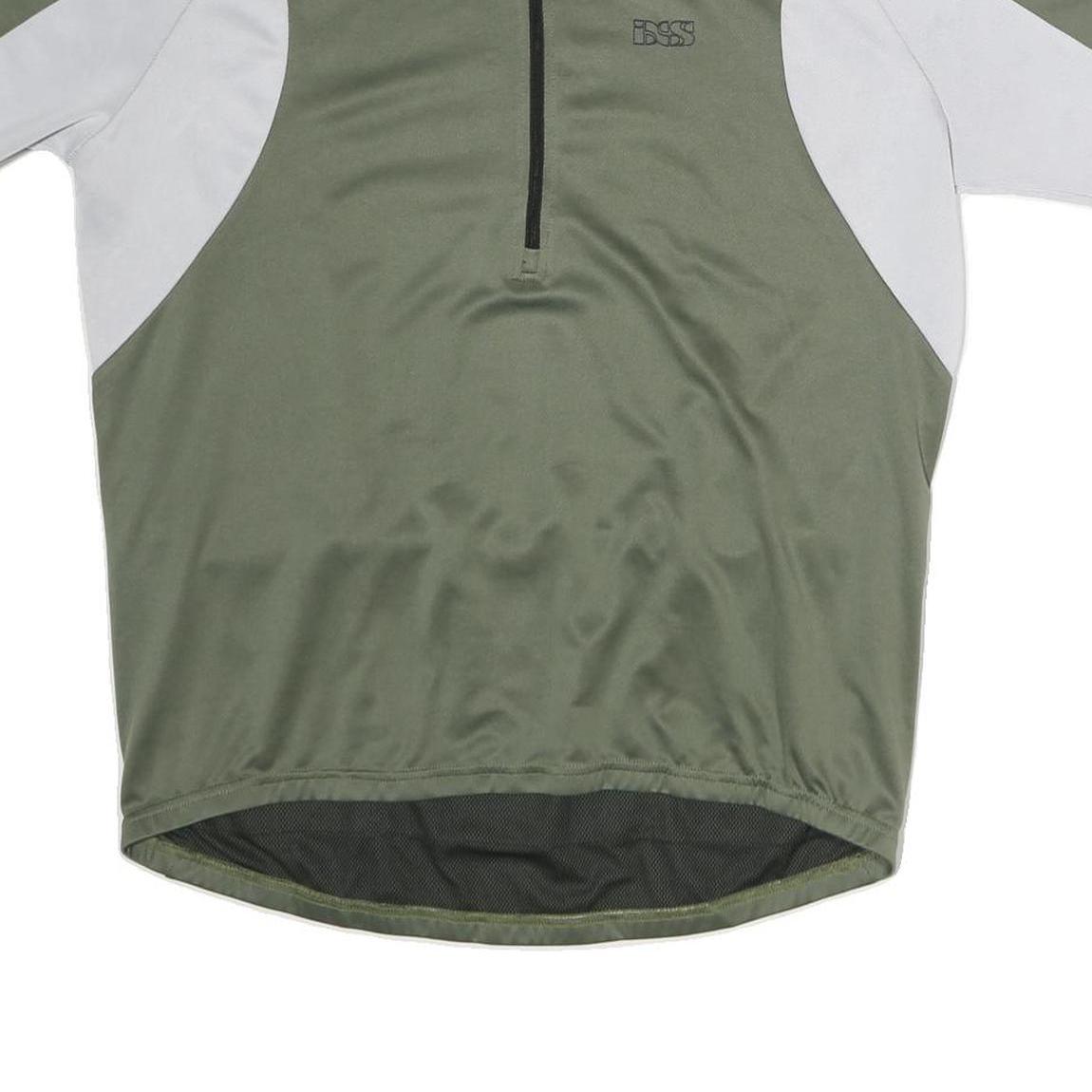 IXS Mens Green & White Cycling T-Shirt 2XL Short Sleeve 1/4 Zip Sport Jersey