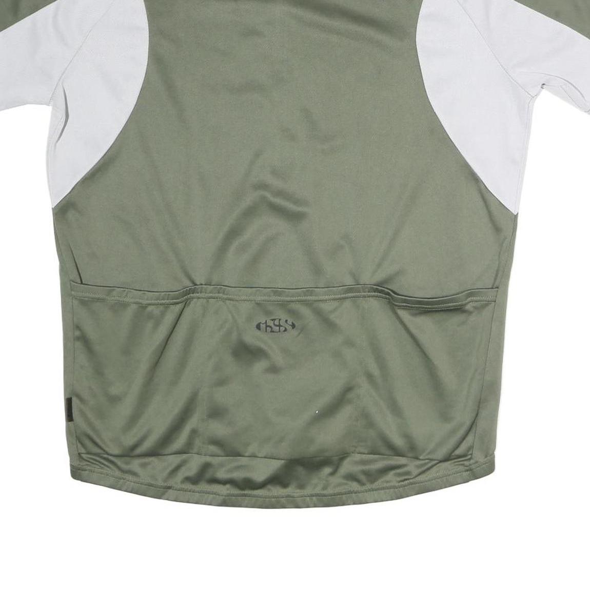 IXS Mens Green & White Cycling T-Shirt 2XL Short Sleeve 1/4 Zip Sport Jersey