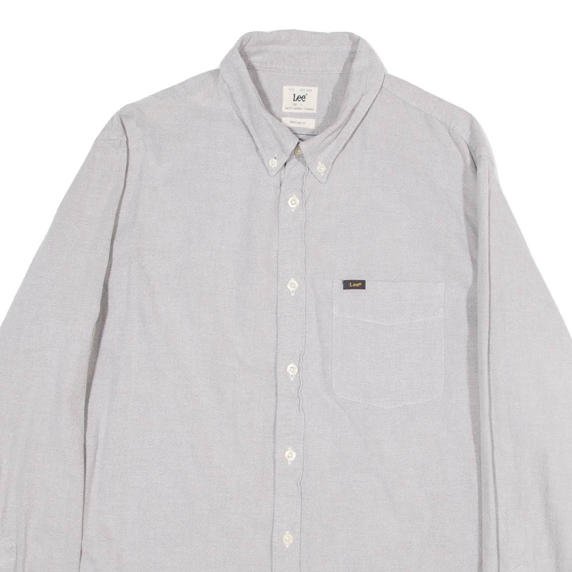 LEE Regular Fit Mens Plain Shirt Grey Long Sleeve L