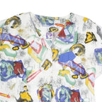 YESSICA Womens White Abstract Printed Blouse Short Sleeve V-Neck XL Relaxed Fit