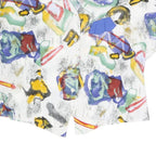 YESSICA Womens White Abstract Printed Blouse Short Sleeve V-Neck XL Relaxed Fit