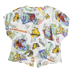 YESSICA Womens White Abstract Printed Blouse Short Sleeve V-Neck XL Relaxed Fit