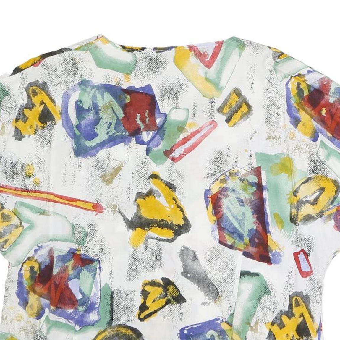 YESSICA Womens White Abstract Printed Blouse Short Sleeve V-Neck XL Relaxed Fit