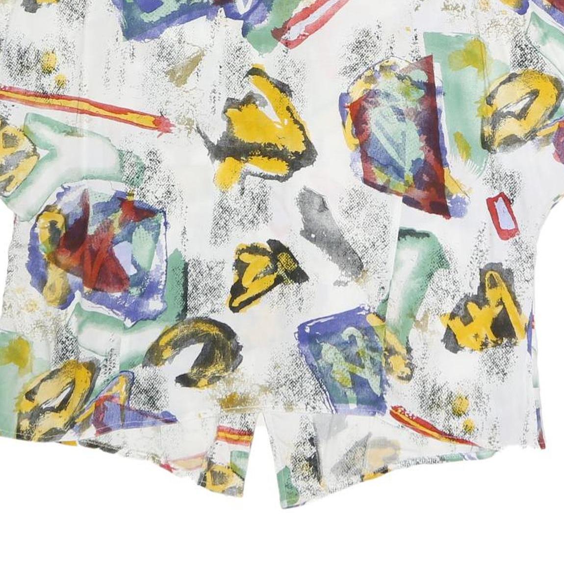 YESSICA Womens White Abstract Printed Blouse Short Sleeve V-Neck XL Relaxed Fit