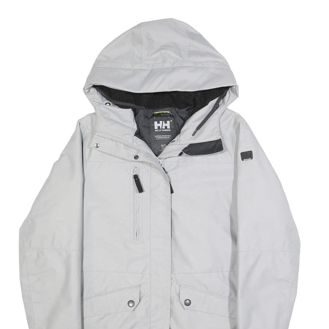 HELLY HANSEN Womens Grey Outdoor Jacket S Polyamide Blend Plain Hooded Zip
