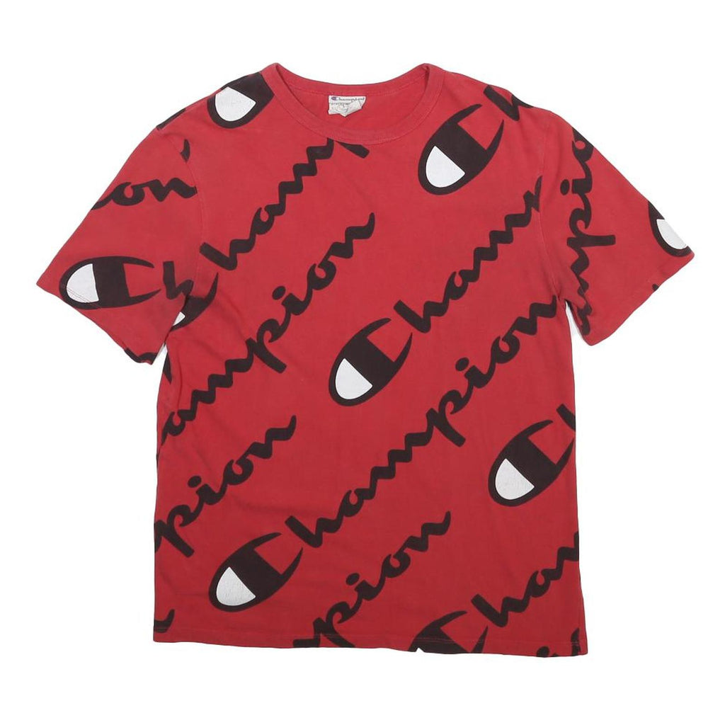 CHAMPION Mens Red Graphic T-Shirt M Short Sleeve Crew Neck Cotton Blend