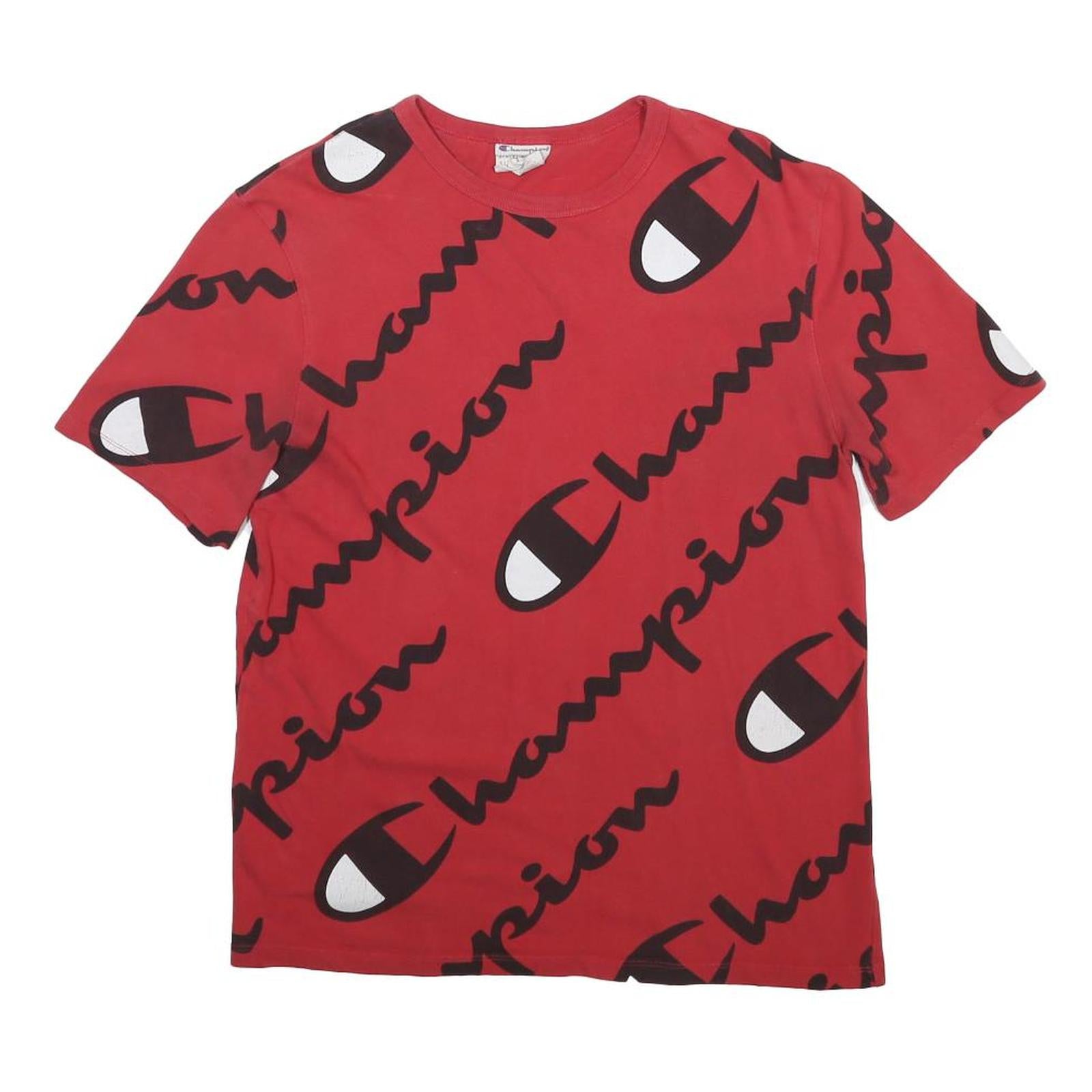 CHAMPION Mens Red Graphic T-Shirt M Short Sleeve Crew Neck Cotton Blend