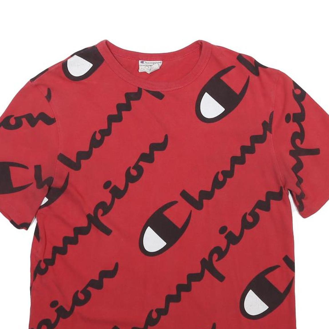 CHAMPION Mens Red Graphic T-Shirt M Short Sleeve Crew Neck Cotton Blend