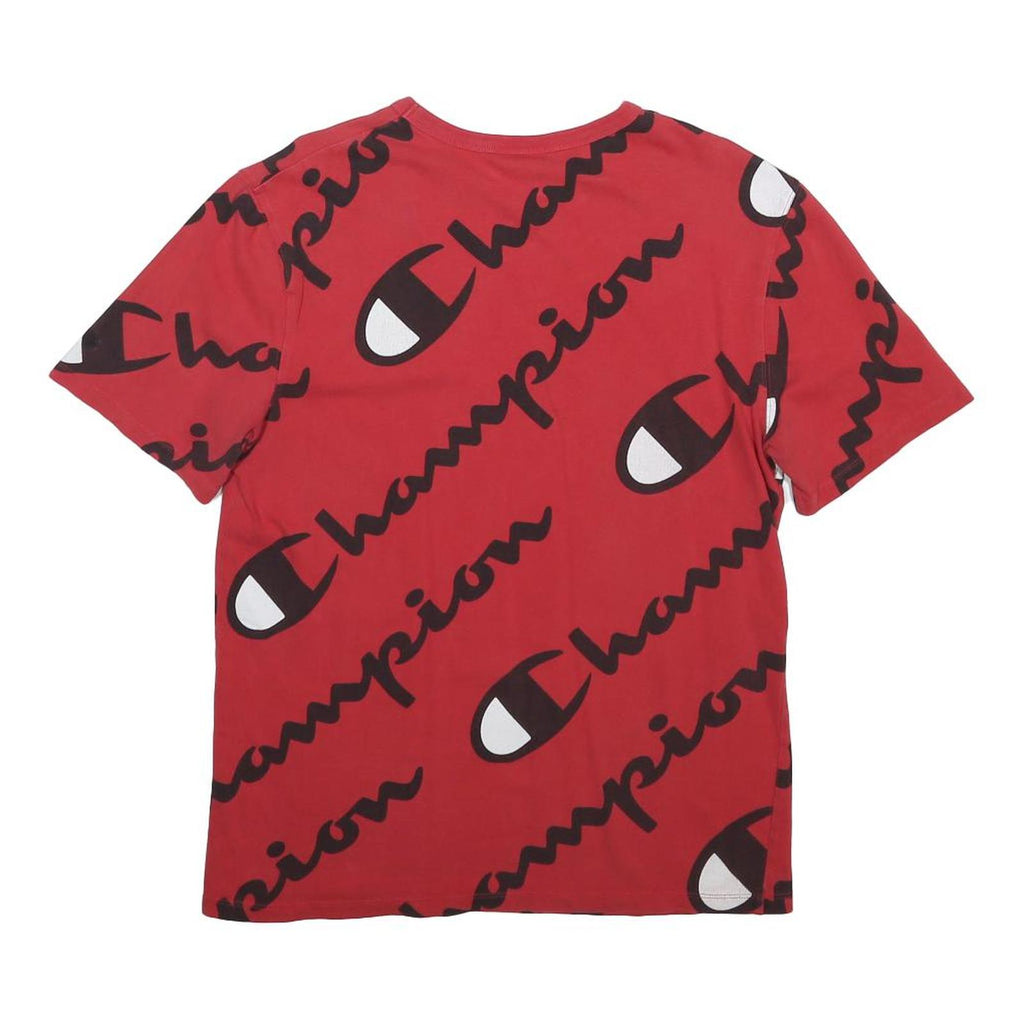 CHAMPION Mens Red Graphic T-Shirt M Short Sleeve Crew Neck Cotton Blend
