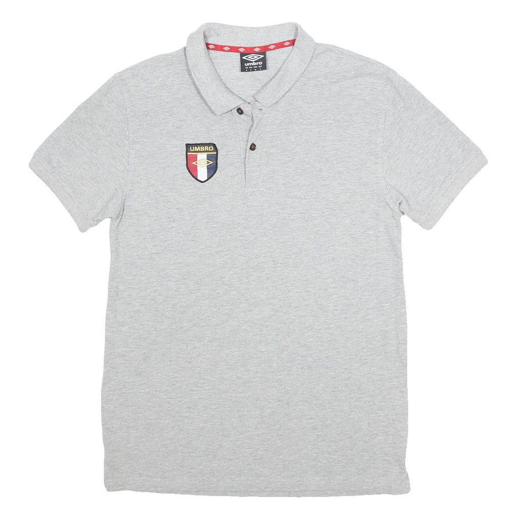 UMBRO Mens Grey Cotton Short Sleeve Polo Shirt S Logo Badge Casual Sportswear