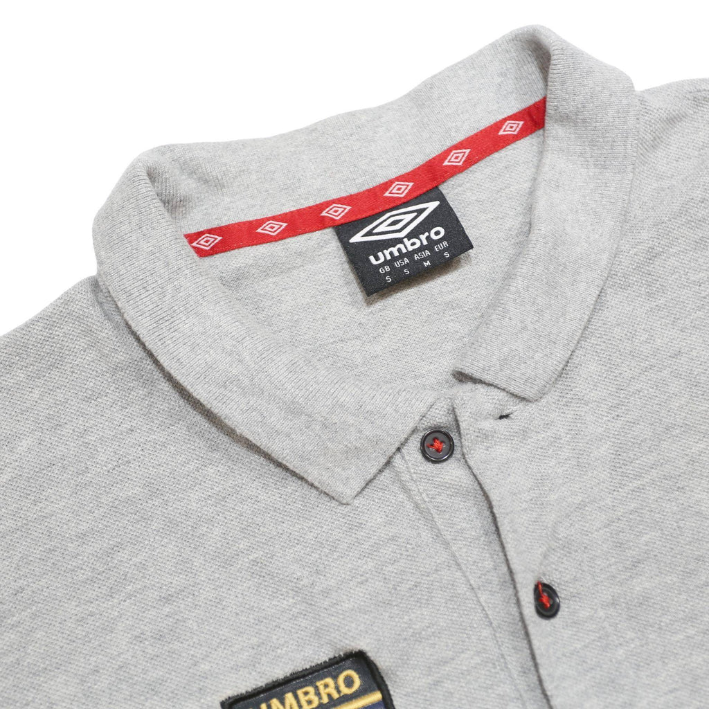 UMBRO Mens Grey Cotton Short Sleeve Polo Shirt S Logo Badge Casual Sportswear