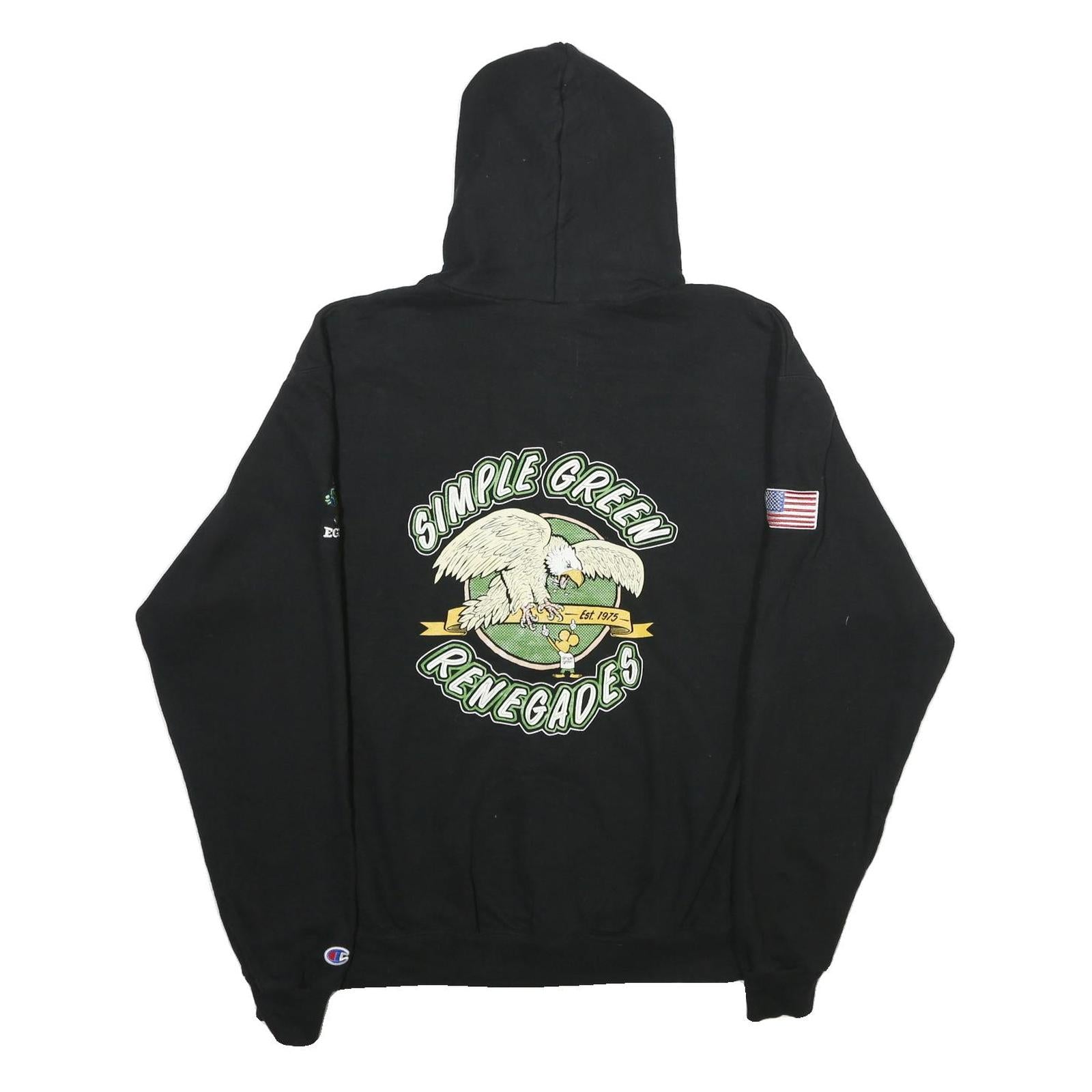 CHAMPION Mens Black Simple Green Renegades Full Zip Hoodie L