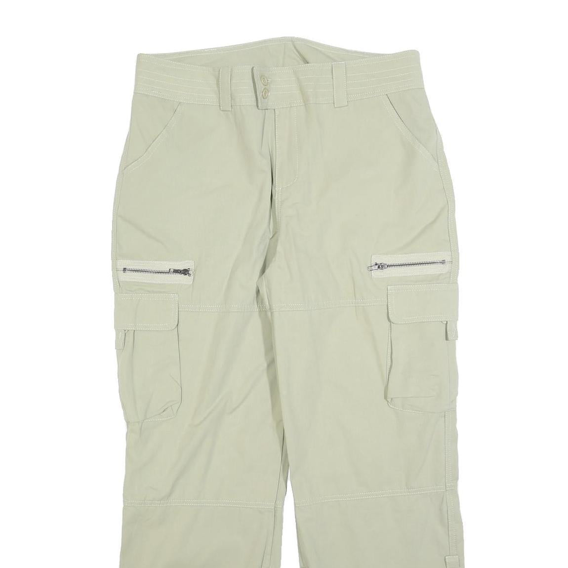 Cotton Blend Mens Beige Relaxed Cargo Trousers W34 L30 Zip Pockets Utility