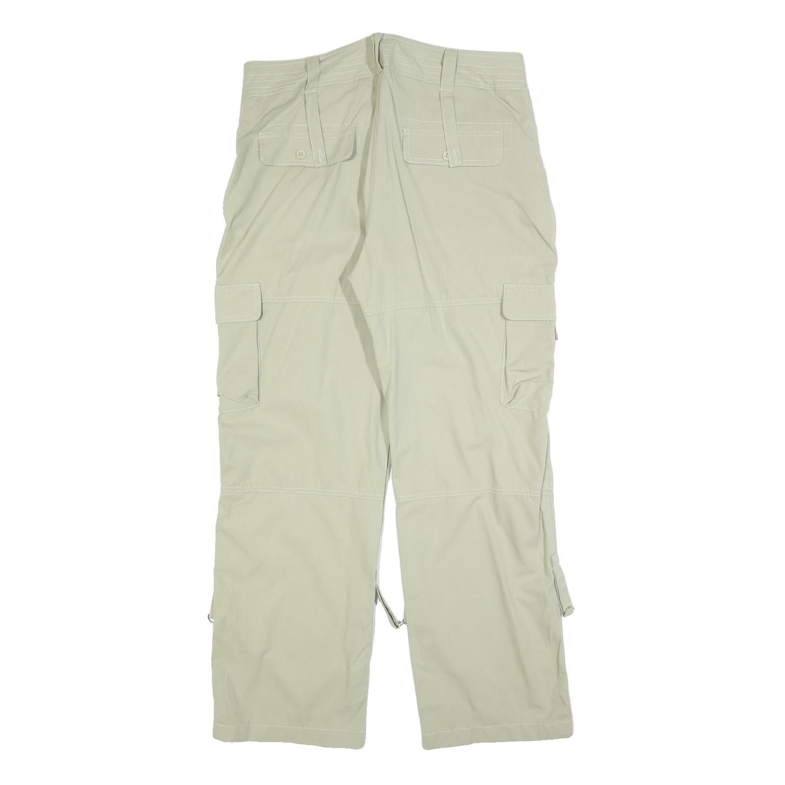 Cotton Blend Mens Beige Relaxed Cargo Trousers W34 L30 Zip Pockets Utility