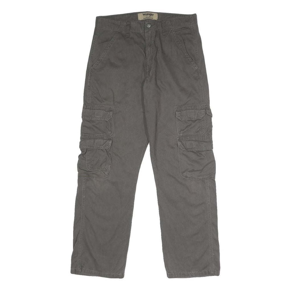 WRANGLER Mens Regular Cargo Cotton Grey Trousers W29 L30 Workwear Zip Closure