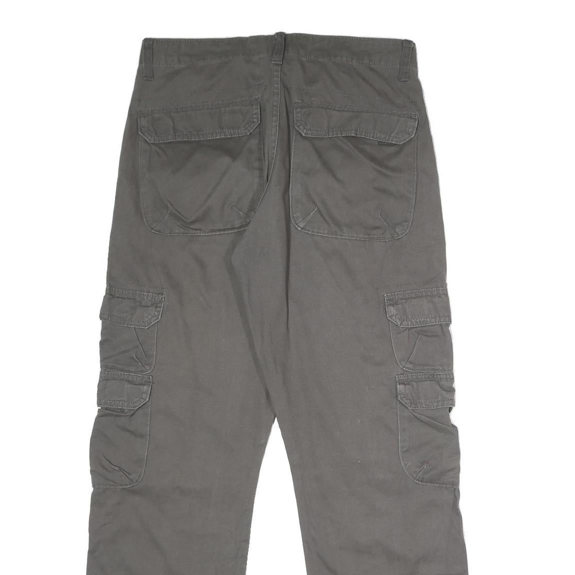 WRANGLER Mens Regular Cargo Cotton Grey Trousers W29 L30 Workwear Zip Closure