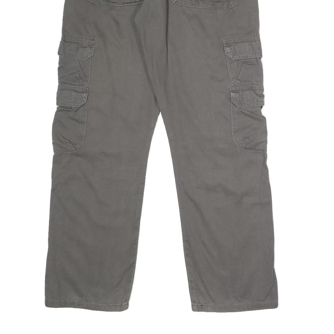WRANGLER Mens Regular Cargo Cotton Grey Trousers W29 L30 Workwear Zip Closure