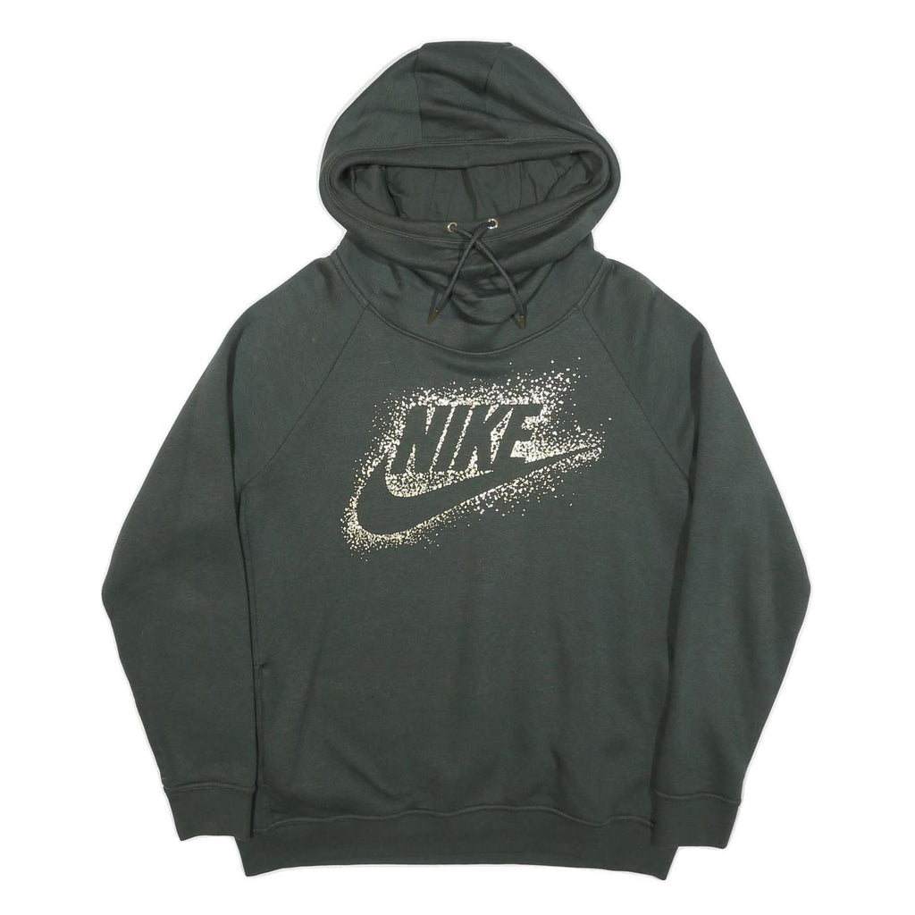 NIKE Womens Dark Green Hoodie L Cotton Blend Pullover Drawstring Hoodie