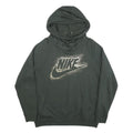NIKE Womens Dark Green Hoodie L Cotton Blend Pullover Drawstring Hoodie