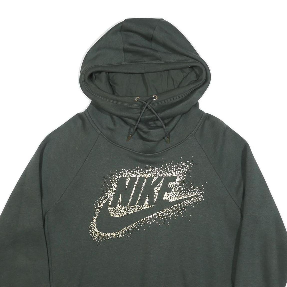 NIKE Womens Dark Green Hoodie L Cotton Blend Pullover Drawstring Hoodie