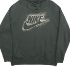 NIKE Womens Dark Green Hoodie L Cotton Blend Pullover Drawstring Hoodie